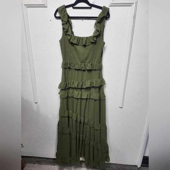 Lulus Compelling Romantic Olive Green Ruffled Tiered Maxi Dress Party Wedding - Picture 9 of 9
